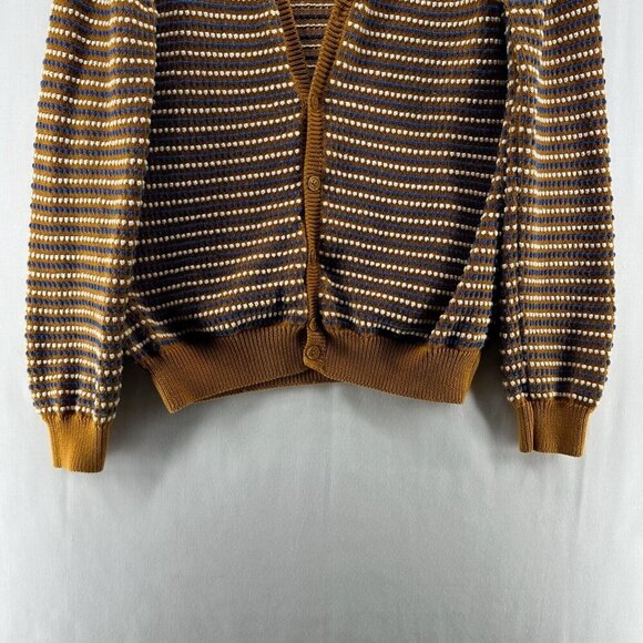 Carven Sweater Mens Sz L Button Up Knitted Cardigan Motif Stripe Brown Multi - Picture 4 of 12